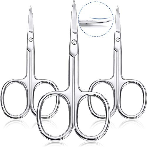 3 Pieces Cuticle Curved Scissors Manicure Scissors Stainless Steel Facial Hair Grooming Shears Multi-purpose Curved Shears Craft for Nail, Eyebrow, Eyelash, Dry Skin Blade