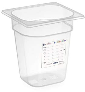 HENDI Gastronormbehållare, temperaturbeständig från -40° till 80°C, lukt- och smakneutral, utan lock, 2,4L, polypropylen, GN 1/6, 176 x 162 x (H)150 mm, transparent, 24 stycken