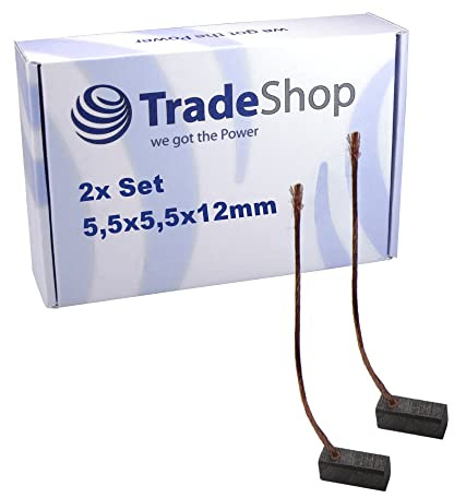 2x Trade-Shop Motorkohlen Kohlebürsten Schleifkohlen Kohlestifte 5,5x5,5x12mm Kabellänge 40mm für viele KFZ PKW Motoren Antriebe Elektrowerkzeuge 12-24V
