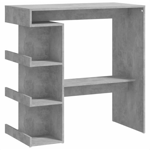 vidaXL Bar Table with Storage Rack Home Living Room Kitchen Dining Room Furniture Bistro Pub Breakfast Bar High Table Desk Concrete Grey Chipboard