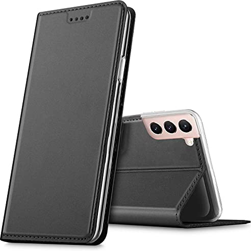 Verco mobilfodral för Samsung Galaxy S22, Premium bokväska flip fodral för Samsung S22 5G skal plånboksfodral pu läderväska [integrerad magnet], Svart