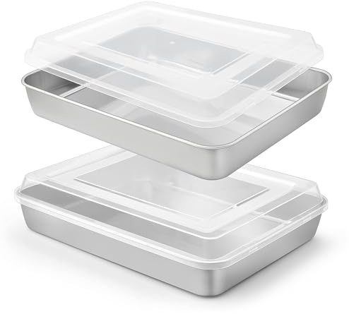 Herogo Baking Pan with Lid (2 Pans + 2 Lids), 9 x 12 Inch Stainless Steel Lasagna Baking Sets Deep, for Cakes Brownies Casseroles, Dishwasher Safe