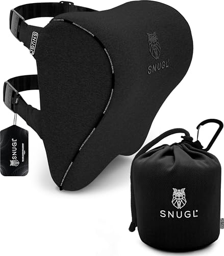 SNUGL Appui-tête Voiture en Mousse à Mémoire | Coussin de Nuque Ergonomique pour Siège Auto avec Double Sangle Réglable et Housse Amovible – Soutien Confortable pour la Tête et Le Cou (Noir)