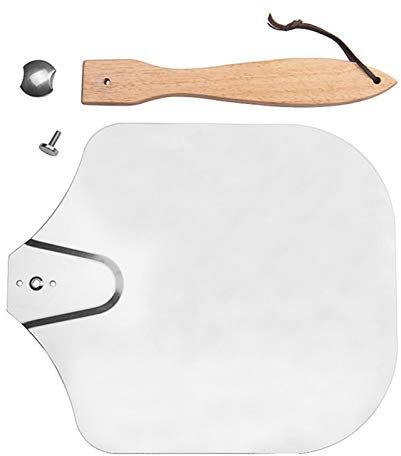 Pizza Paddle Aluminum Pizza Peel Tool with Foldable Wood Handle+Tilt Cutter Pizza Spatula for Pizza Peel Paddle Shovel Kitchen Baking Tools
