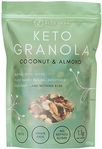 Keto Hana Coconut & Almond (Butter) Breakfast, Snacking Granola, Just 1.1g Net Carbs, High Protein, Healthy Keto Diet Granola (Two 300g/0.6lbs Bags)