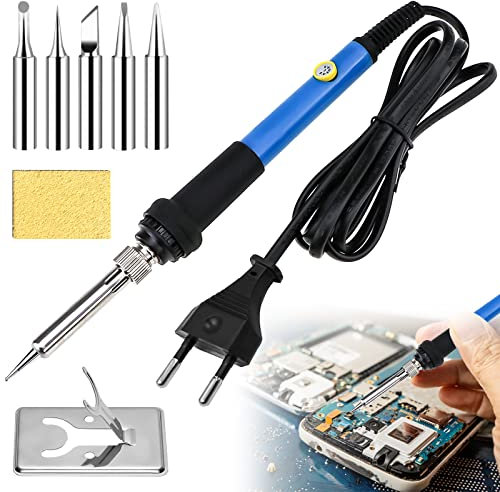 Lötkolben Set, Molbory 60W 220V Lötkolben mit Temperatur Einstellbar Schalter 200-450℃, Lötkolben Kit Lötset, 5 Lötkolbenspitzen, Soldering Iron für Elektrotechnik Reparaturen Profi Hobbybastler