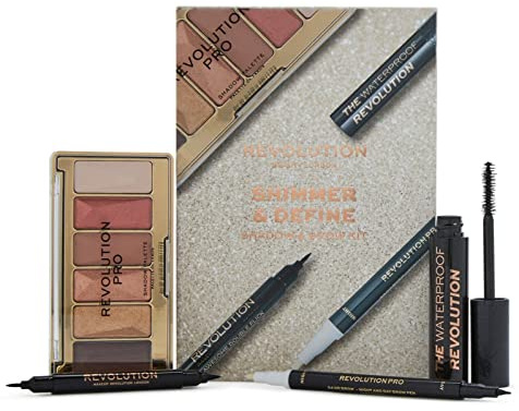Generic Makeup Revolution Shimmer & Define Kit de sombras y cejas: rímel, delineador de ojos, paleta de ojos y lápiz para cejas