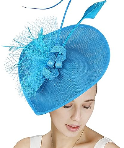 GIBZ Damen Fascinator Hut mit Breiter Krempe Elegant Tea Party Stirnband Pillbox Hüte mit Federn Hochzeits Kopfschmuck, Dunkelblau
