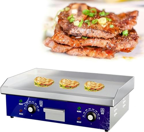 Piastra per Barbecue Elettrica 4400W Griglia Professionale in Ghisa 726x400mm Bistecchiera Elettrica 50℃ a 300℃ Griglia Professionale con Temperatura Regolabile per Casa Ristorante-1pc