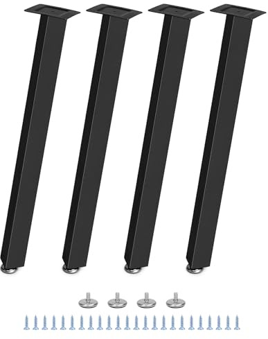 QWORK® 4X Pieds de Table en métal Robustes 71 cm en Noir, Pieds triangulaires inclinés en métal avec Pieds de Protection en Caoutchouc pour Bureau/Table à Manger/Table Basse/Banc