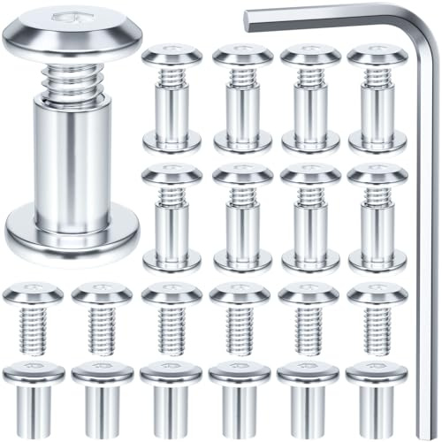 HINZIC 19 Set M4 x 8mm Binding Post Screw Hex Drive Socket Cap Bolts Stainless Steel Binding Bolts and Barrel Nuts Kit with Hex Key for Furnitures Leather Belt Buckle