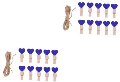 Alipis 60pezzi Clip Fotografiche Legno Forma di Cuore con Filo per Decorazioni di Matrimonio Mollette Artigianali per Feste e attività Creative Blu