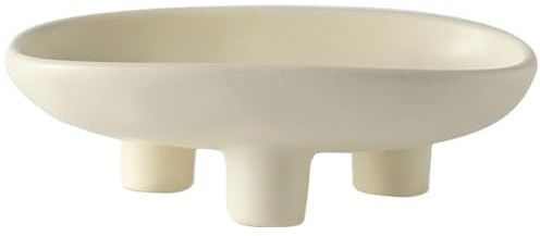 Fruit Bowl for Kitchen - 3-Leg Ceramic Snack Bowls, 10'' Oval Footed Decorative Bowl - Serving Tray for Breads, Snacks, Salad