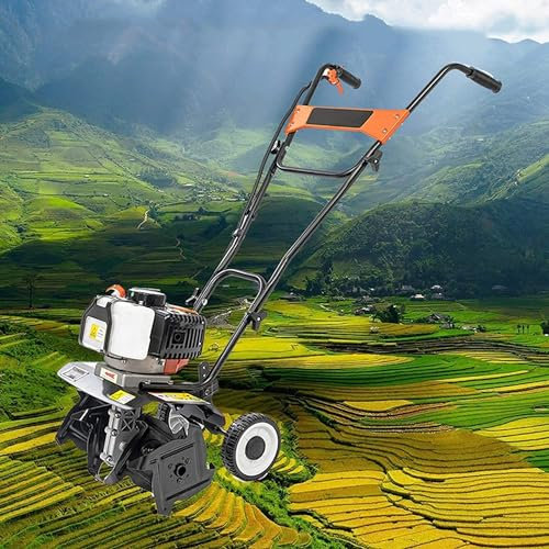 SONLED 1.3KW Cordless Petrol Tiller, Garden Power Rotavator/Cultivator w/4 Blades, Power Tiller, 36cm Working Width, 10cm Tilling Depth, Lawn Scarifier for Garden Lawn, Soil Loosening