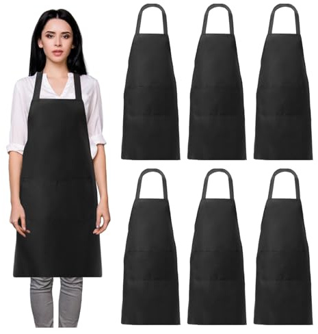 MEYAGOT Grembiule Da Cucina,6 Pezzi Grembiule Cucina,Grembiule Nero Cucina,Regolabile Grembiuli Con Tasche,Nero Grembiule Da BBQ Per Cucina Domestica,Barbecue,Ristorante,Bar