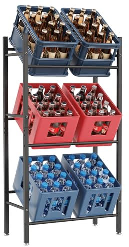 YheenLf Getränkekistenregal(6 Kästen), 71x30x133cm Schwarz Metall Getränkeregal, Freistehend & Stabiles, Kistenregal mit 6 Ebenen für Bier, Obst, Gemüse, Wasser - Für Wohnzimmer, Küche & Keller