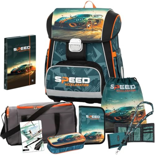 Generisch Auto - Speed Acceleration - Race - OxyBag PREMIUM Schulranzen-Set (9 teilig mit Sporttasche und Hausaufgabenheft)