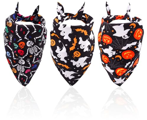 3stk Halloween-Hundehalstücher, Halloween-Hundeschal Dreieckstuch für Haustiere Fledermaus Kürbis Geist Skelett Totenkopf Herbst-Halstuch für Haustiere für Halloween-Partys Hunde und Katzen