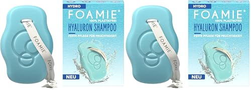 Foamie Festes Shampoo Hydro mit Hyaluron | Feuchtigkeitsboost für trockenes Haar | Mit Aloe Vera & Hyaluronsäure | pH-hautneutral | Vegan & Plastikfrei | 80g (Packung mit 2)