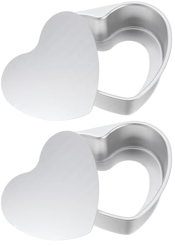 sourcing map 2Pcs Heart Shaped Cake Pan with Removable Loose Bottom 8 Cheesecake Aluminum Nonstick Layers Baking Pan for Wedding Birthdays Party Event