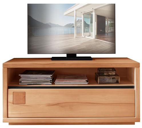 Lomadox Lowboard 120 cm breit TV Board Fernsehschrank Fernsehtisch Unterschrank TV-Lowboard Fernsehmöbel in Buche massiv geölt
