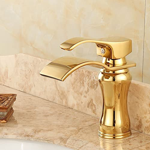 CCKUHN All Copper Natural Jade Undercounter Basin Hot and Cold Gold Faucet Waterfall Countertop Basin Gilded Faucet