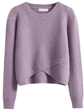 Damen-Strickset, großer Rock, Strickpullover, Pullover, wadenlanger Rock, locker, einfarbiges Set, Violetter Pullover, 50