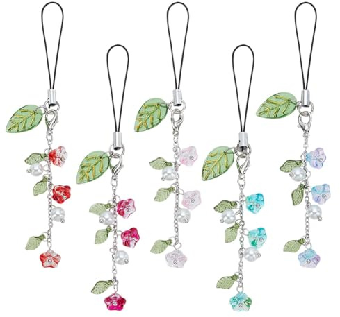 HOBBIESAY 5Pcs Flower Mobile Phone Charms Lily of the Valley Cell Phone Charms Strap Cute Phone Pendant Phone Lanyard Strap Charms for Phone Keychain Backpack Wallet Camera Decoration