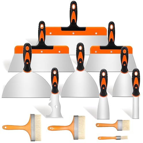 Hanured Lot de 13 Set Spatule Acier, Spatules en Acier Inoxydable comprenant Couteau à Enduire, Couteau a Enduire, Spatule Enduit avec manche en plastique