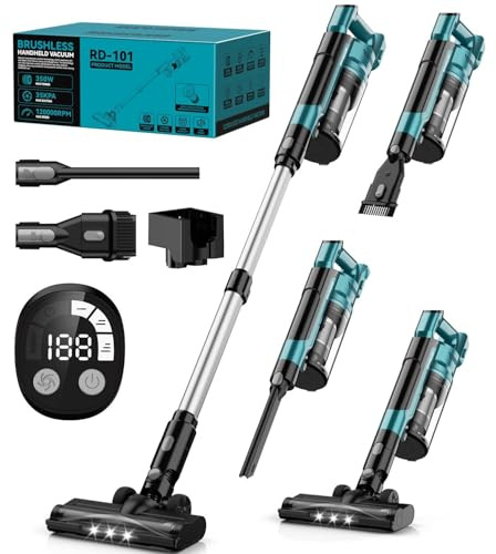 350W Cordless Vacuum Cleaner for Makita Battery, 35kPa Brushless Lightweight Stick Vacuum with 3 Mode Suction, 6 in 1 Stick Vacuum Cleaner with HEPA for Floor, Carpet, Car (Battery Not Included)