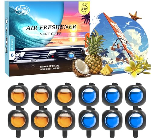Car Air Freshener Vent Clips, 12 Pack, 6 Ocean, 6 Hawaiian, Provides Long-Lasting Scent, Up to 360 Days, Car Fresheners