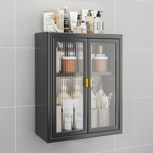 Medizinschrank aus Metall, Wandmontage, Badezimmerschrank mit Glastüren, Toilettenaufbewahrung für Badezimmer, Küche und Waschküche, hängende Aufbewahrungslösung