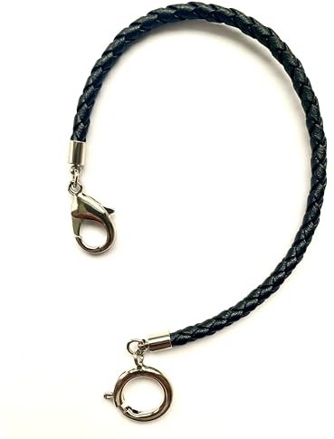 PUREgrey Taschenuhrkette aus Leder, Schwarz, Geflochtenes Design, Karabinerverschluss