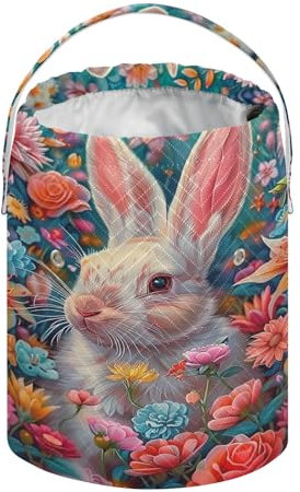 Osterkörbe, Kaninchen, bunte Blumen, Häkelgarn, Tasche, Stricktasche, Basteltasche, Häkel-Organizer, Tasche, Garn-Organizer für Häkelprojekte, zum Aufbewahren von Knäueln, Nadeln, Zubehör