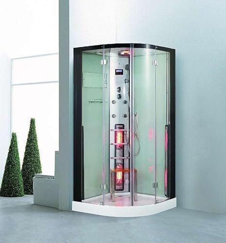 Dampfdusche Virginia 100x100 cm mit Infrarotsauna, 3 kW Dampfgenerator, Massagedüsen, LED-Farblicht, Regendusche, Touchscreen, Aromatherapie & Bluetooth – Wellness Duschkabine mit Ozondesinfektion