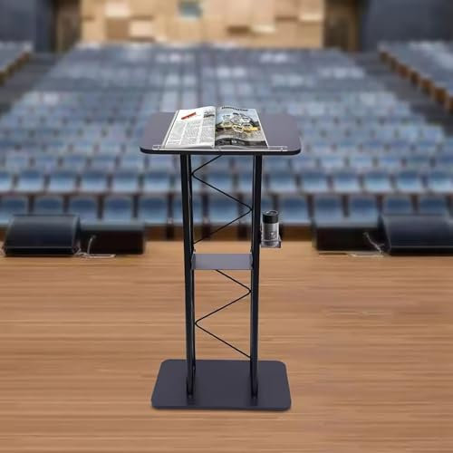 47''H Schwarzer Podiumständer Gebogenes Metallpodium mit Ablagebrett Kanzeln für Kirchen Rednerpult Konferenzkanzel Kirchenpodium Rednerpultständer mit Getränkehalter,Schwarz