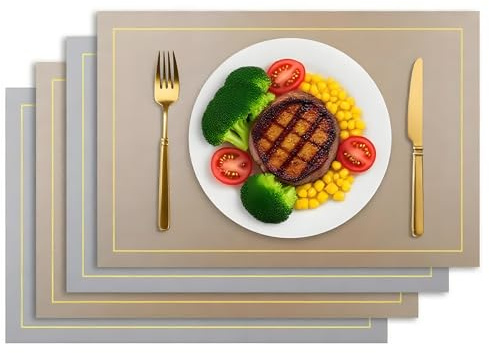 4 Stück Tischsets Platzsets Abwaschbar, 43x30 cm Hitzebeständig Doppelseitigen Platzdeckchen, Kunstleder rutschfest Tischuntersetzer für Hochzeitsdekoration, Essküchentisch