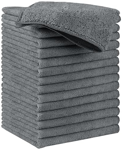 HIDMD Microfibre Cleaning Cloth, Microfiber Reusable Cleaning Cloths Washable Cloth, Pack of 15, Grey, 30cm x 30cm