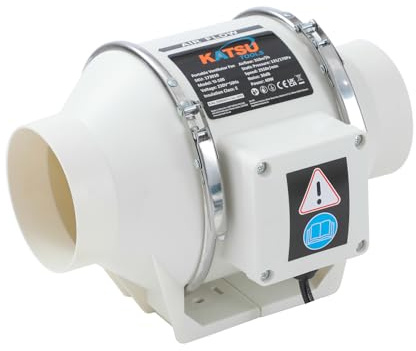 KATSU Tools 4-Inch Inline Air Duct Extractor Ventilator Fan, 40W Low Noise Duct Booster Fan, HVAC Ventilation Exhaust System for Home Shower Kitchen and More