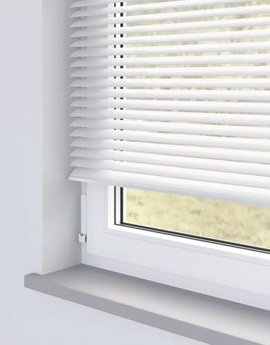 Made to Measure Faux Wooden Venetian Blinds – Flame Retardant, Moisture Resistant, Cord Operated, Ideal for all Windows (White Smooth)