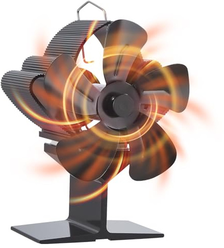 yokugo Wood Stove Fan, 5 Blades Heat Powered Fireplace Fan for Wood Burning Stove/Pellet/Log Burner, Non Electric Heat Activated Thermal Fans for Indoor, Silent