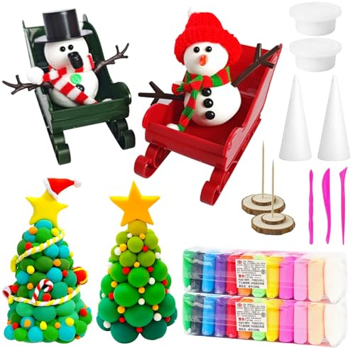 TECHEEL Set de pâte à modeler de Noël pour enfants - Pâte à modeler avec outils de modelage, pâte à modeler à partir de 3 ans - Ensemble de bricolage pour arbre de Noël DIY - Ensemble de Noël - Cadeau