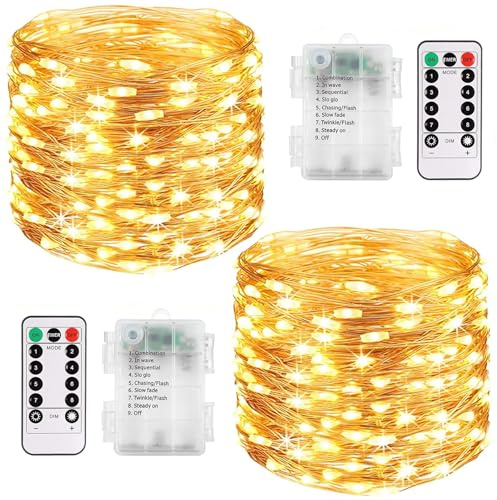 Knayis 2 Pack Total 240LED/80FT Fairy Lights Battery Operated with Remote-8 Modes Battery Fairy Lights Waterproof, Indoor/Outdoor String Lights for Home Bedroom Party Christmas Tree Decor(Warm White)