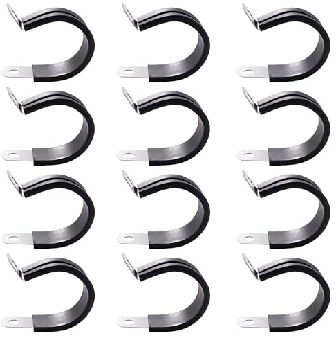 YYIGVMO 12 Pezzi 25mm Clip a P Rivestite in Gomma, Fascette Stringitubo in Gomma, Morsetto a P in Acciaio Inox 304, per Fissare Tubi e Cavi