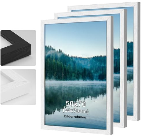 COMPOLICY 3 styck 50 x 70 cm bildram vit bildram trä ram 50 x 70 stående och väggmonterad kapabilier affischram för foton, bilder, affischer