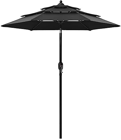 Ombrellone da Giardino 3 Strati, Nero con Palo in Alluminio, Diametro 2 m, Tessuto Poliestere UV50+, per Esterno, Balcone e Piscina, 200 x 228 cm