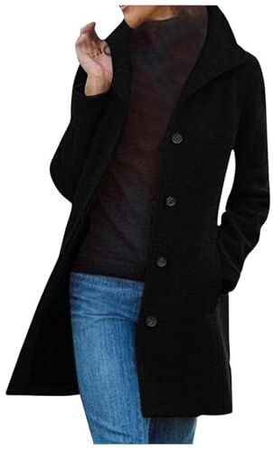 Manteau long en laine unie pour femme, pour l'automne/hiver, pour le camping, Noir , XXL