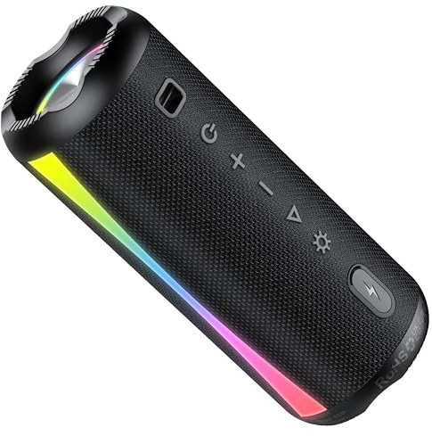 Altavoz Bluetooth 5.4, 20w Altavoz Bluetooth Potente Con Micrófono HD, 360° Sonido Estéreo, RGB Regulables, TWS, 20 Horas Impermeable IPX7 Speaker Bluetooth Para Viajes/Deportes/Fiestas/Ciclismo,Negro