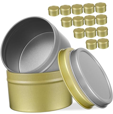WEKAMOS 16 Piezas Tarros Metálicos para Velas con Tapa de Envases Pequeños Reutilizables para Hacer Velas Caseras Almacenamiento Seguro para Té Dulces y Café Tarros Portátiles Resistentes