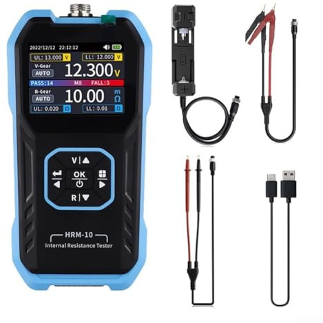 EcoLivzen Probador de Resistencia Interna HRM-10 con Pantalla TFT de Alta definición, medición de Voltaje y Resistencia, grabación de Datos y exportación para Pruebas de batería (E)